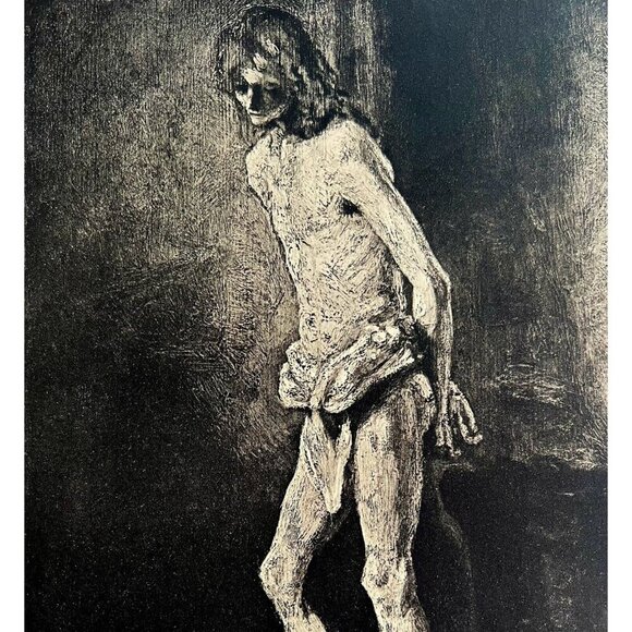 Rembrandt 1944 Jesus Christ At The Column Gravure Phaidon Art Print DWU9 - Picture 1 of 2